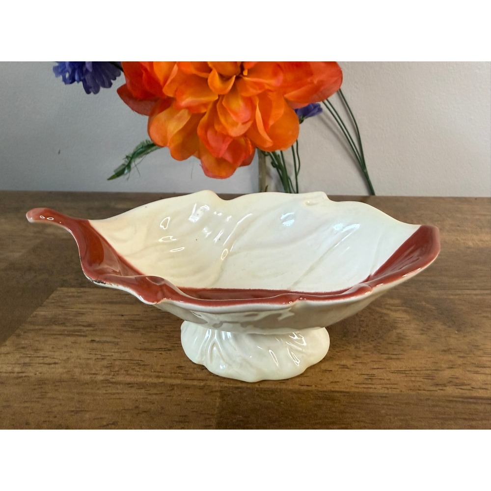 Vintage Carlton Ware Footed Leaf Bowl Red Cream Australian Design England